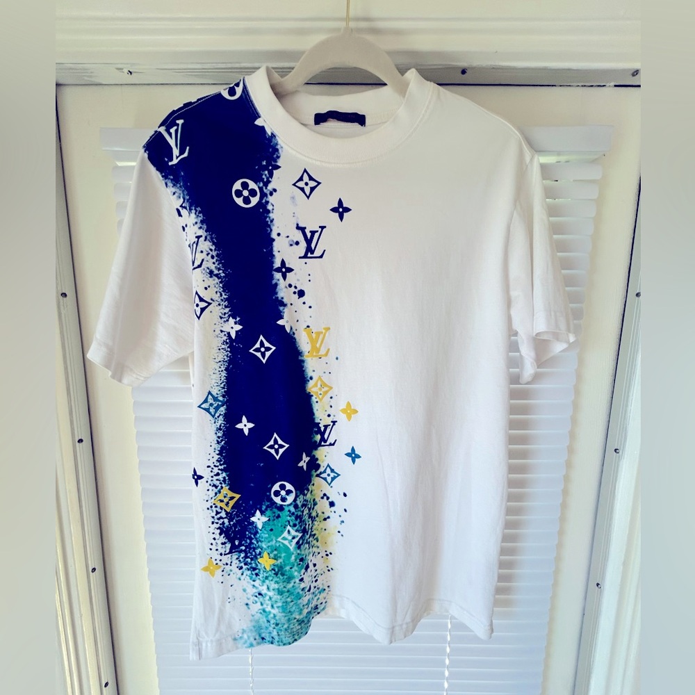 Louis Vuitton White & Blue Monogram T-Shirt